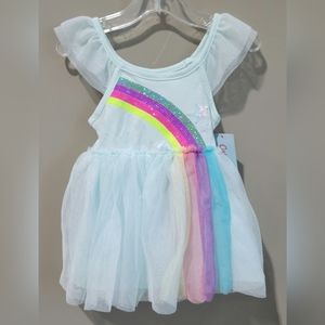 Cat & Jack Baby Girls' 12 Months Aqua Mint Sequin Rainbow Accent Tulle Dress